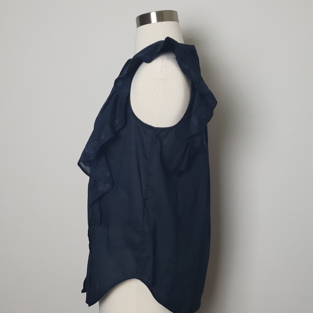 NWT J. Crew Blue Embroidered No Collar Sleeveless Ruffle Top Size 0 - Picture 4 of 10